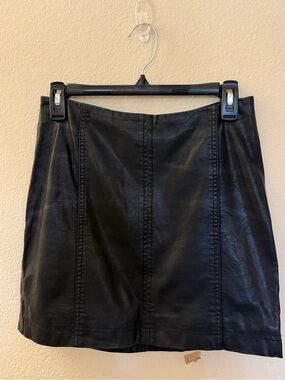 Free People Black Faux Leather Zip Skirt